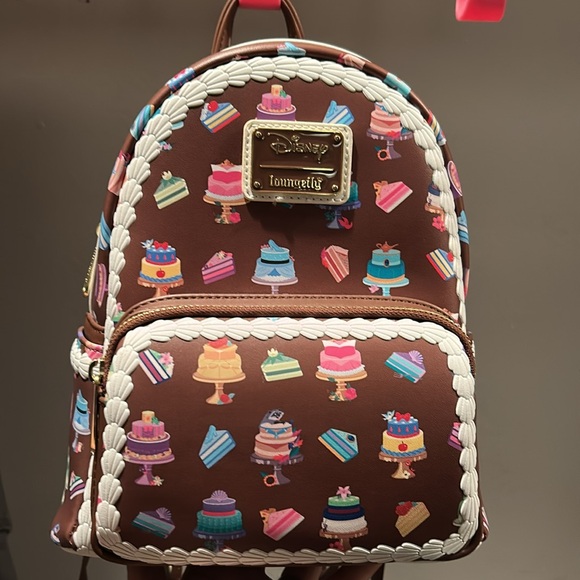 Loungefly Disney Brown Backpack with Colorful Cake Design - Picture 1 of 9